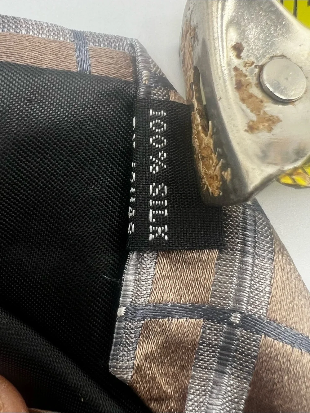 Kenneth Cole Brown and Gray Plaid Silk Tie